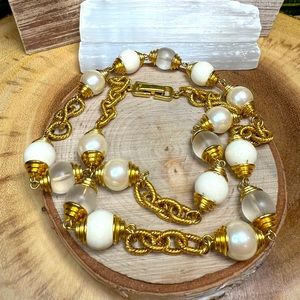 VTG| Gold-Tone Faux Pearl Chain Necklace 💛✨